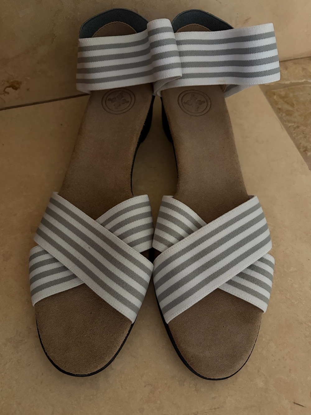 Charleston Shoe Company Striped Elastic Cross-Band Women's  Sandals - Gray